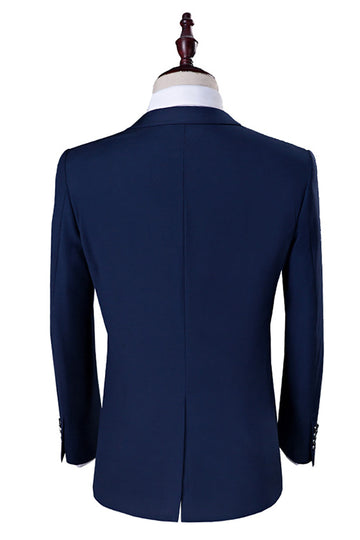 Granatowe 3 sztuki Slim Fit Casual Smokingowe garnitury